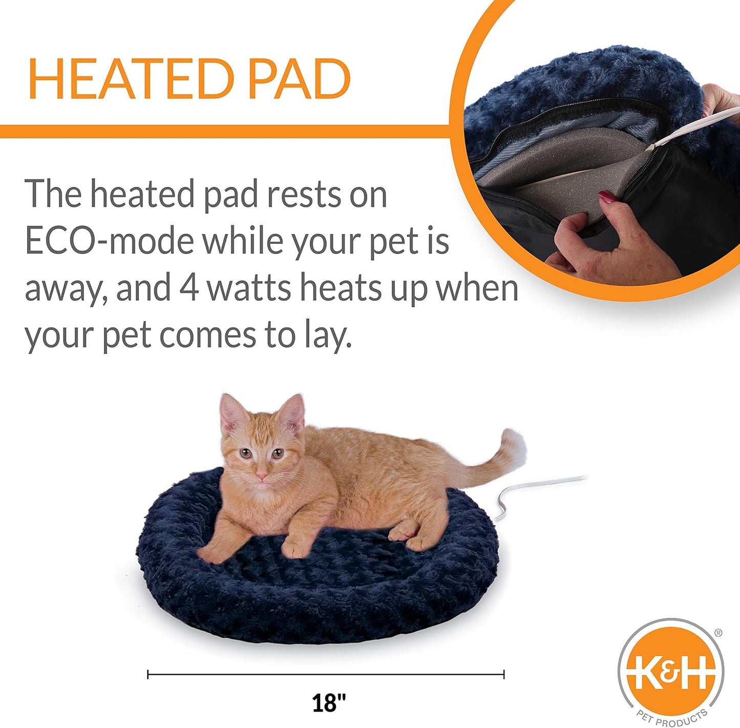 Thermo-Kitty Fashion Splash Indoor Heated Cat Bed, Heated Bed for Dogs or Cats with Removable Waterproof Heater Blue Small 18 Inches Round