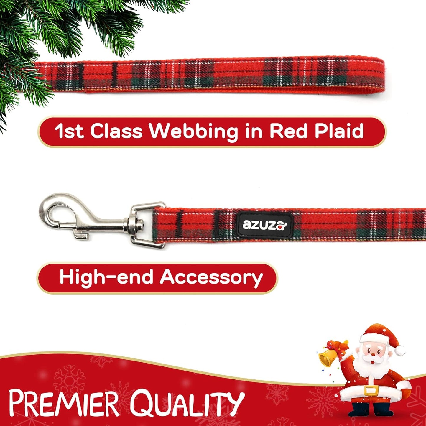 Christmas Dog Collar and Leash Set, Classic Plaid Collar with Removable Bowtie and Matching Leash for Small Medium and Large Dogs